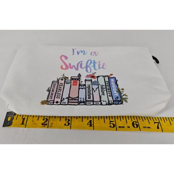 "I AM SWIFTIE" GIRL'S CONCERT MERCH WHITE MAKEUP OR PENCIL ZIPPER POUCH - Picture 7 of 9